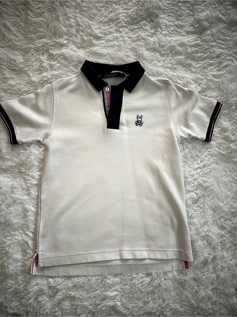 Psycho Bunny Kids Polo Shirt in White & Black